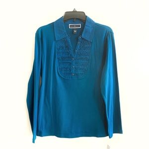 Karen Scott Crisp Enchanted Teal Long Sleeves top